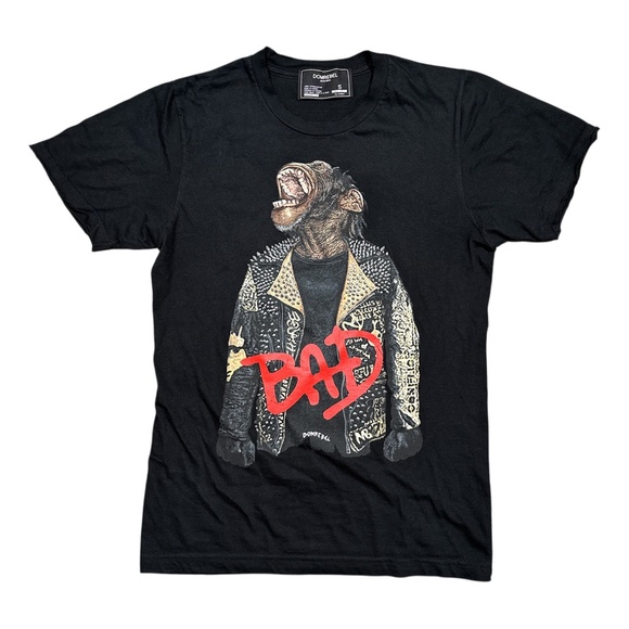DomRebel Dom Rebel Distressed Raw Hem Bubbles Monkey Bad T Shirt Mens XS/S - Picture 1 of 7